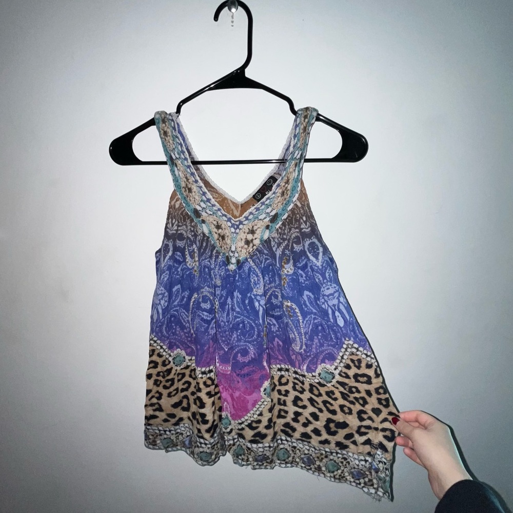 Ash Blue and Purple Leopard Print Tank Top